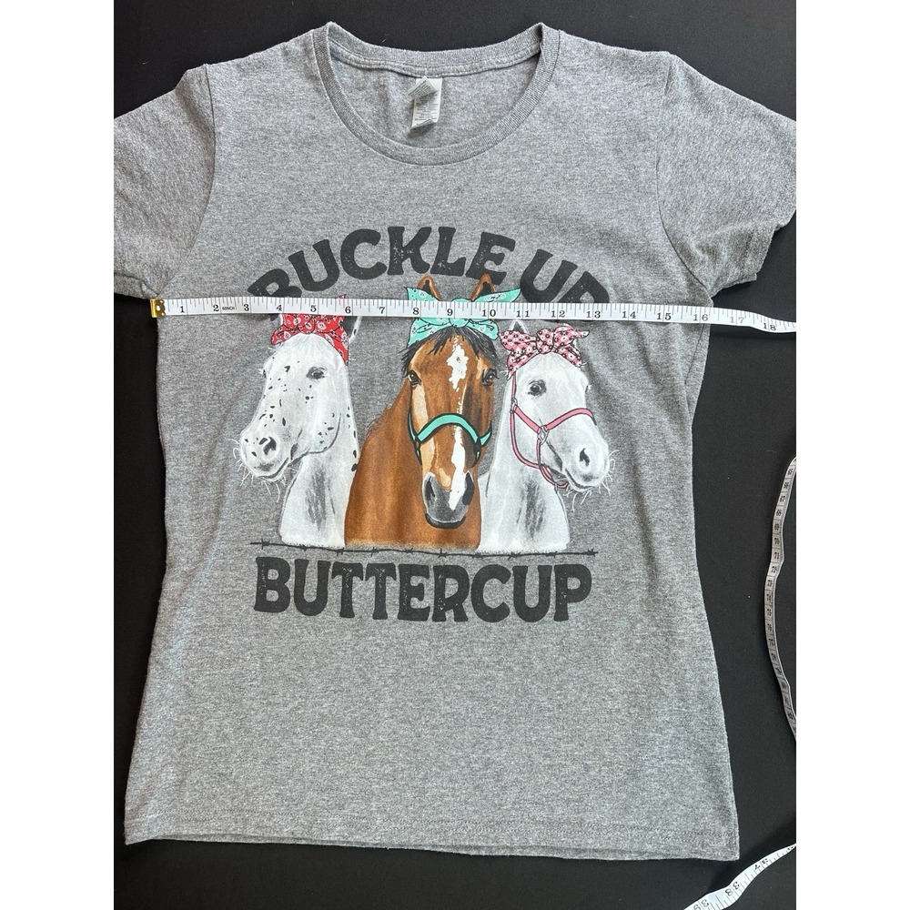 Gildan T-Shirt "Buckle Up Buttercup" Gray Cotton Women's Size Small EUC - Picture 4 of 6